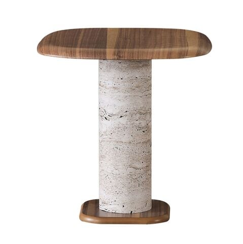 Alba Kare Doğal Ceviz Kaplama Akşap Yan Sehpa 51x51cm