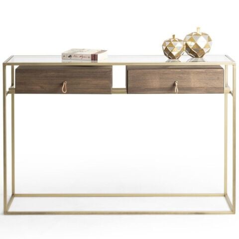 Lima Vol1 Eskitme Pirinç Metal İki Çekmeceli Antre Dresuar Konsol G120xY80xcm