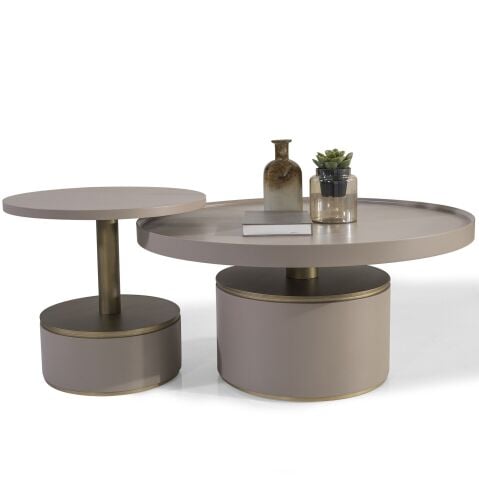 Pisa Kumtaşı Rengi İkili Ahşap Boya Orta + Yan Sehpa Seti Ç80cm/50cm