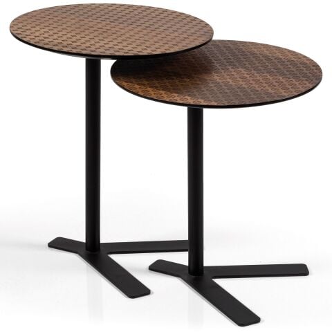 Duck İkili CNC Isleme Desenli Ahsap Ust Tablali Metal Siyah Yan Sehpa Seti