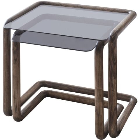 Dolce İkili Ahşap Ayaklı Cam Tablalı Zigon Sehpa Seti