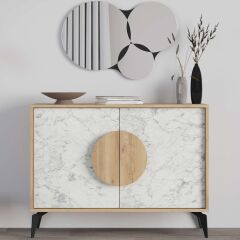 Gora Mirrored Konsol 110cm Sapphire Meşe - Carrara