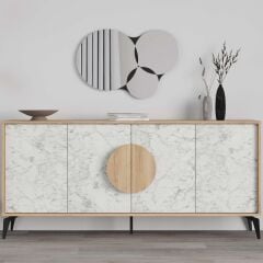Gora Mirrored Konsol 180cm Sapphire Meşe - Carrara