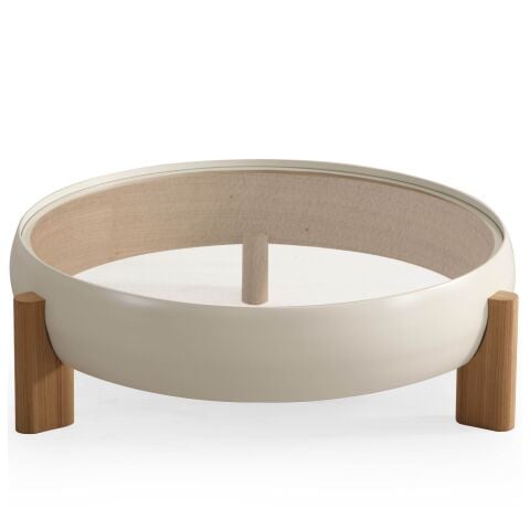 Dante Vol1 Ahşap İnci Krem Boya Doğal Meşe Renk Yuvarlak Orta Sehpa 110x110cm