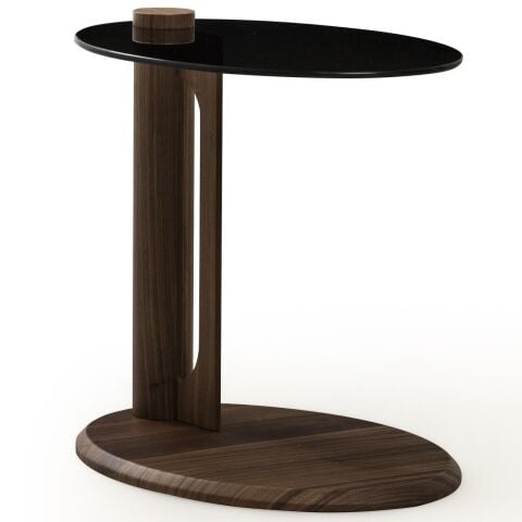 Nova Vol2 Temperli Koyu Renk Cam Üst Tablalı Ahşap Ayaklı Yan C Sehpa