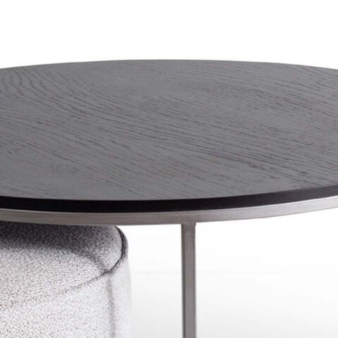 Negra İkili Siyah Ahşap Kaplama Gümüş Metal Boya Orta Sehpa + Puf Seti Ç80xY44cm