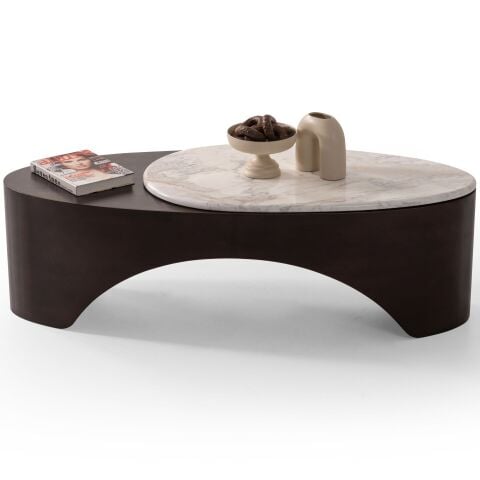 Marky Doğal Mermer Üst Tabla Metal Orta Sehpa 130x55cm