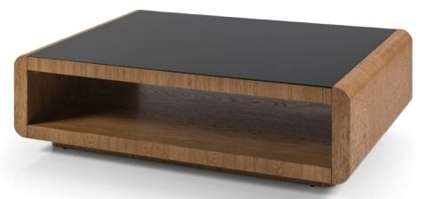 Nil Ahşap Meşe Koyu Temperli Camlı Dikdörtgen Orta Sehpa G122xY33xD65cm