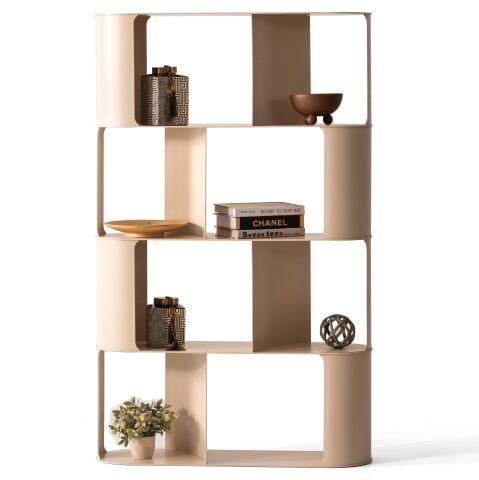 Solana Metal Krem Renk Dört Raflı Kitaplık 80x160cm