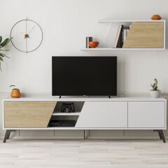 Fiona TV Ünitesi Beyaz - Meşe
