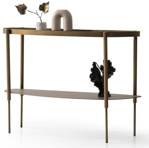 Hella Mermer Üst Tablalalı Eskitme Altın Renk Antre Dresuar Konsol 110x43cm