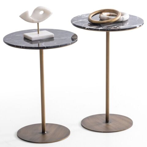 Cisa İkili Mermer Ust Tablali Metal Ayaklı Zigon Sehpa Seti 40x40cm