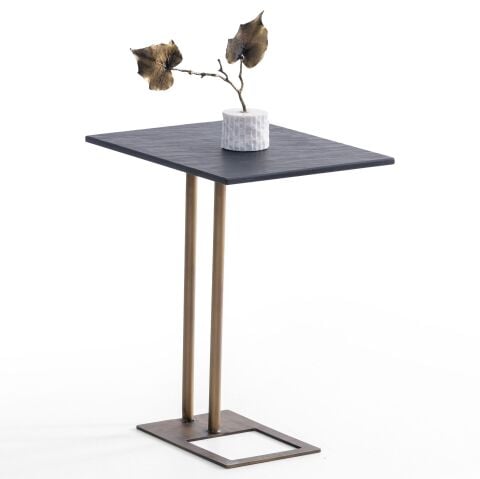 Parla Ahsap Ust Tabla Metal Ayaklı C Yan Sehpa 25x50cm