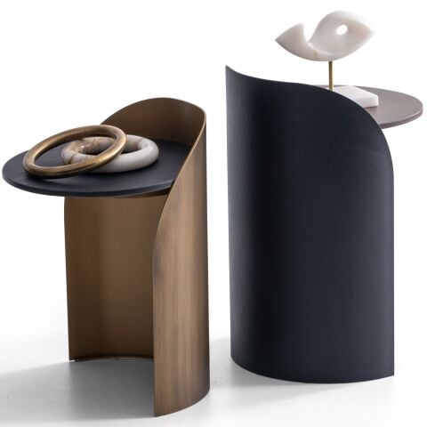 Zayn İkili Ahşap Tablalı Metal Zigon Sehpa Seti 35x35cm