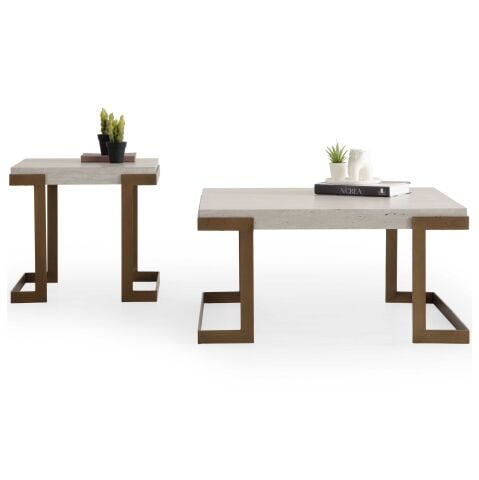 Bogota Vol1 İkili Traverten Orta + Yan Sehpa Seti