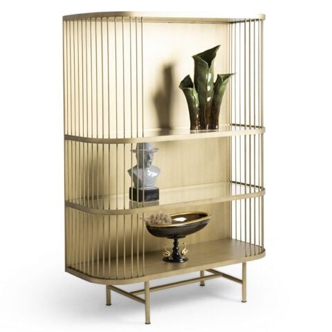 Leila Pirinç Eskitme Boyalı Metal + Ahşap Gümüşlük Kitaplık Showcase