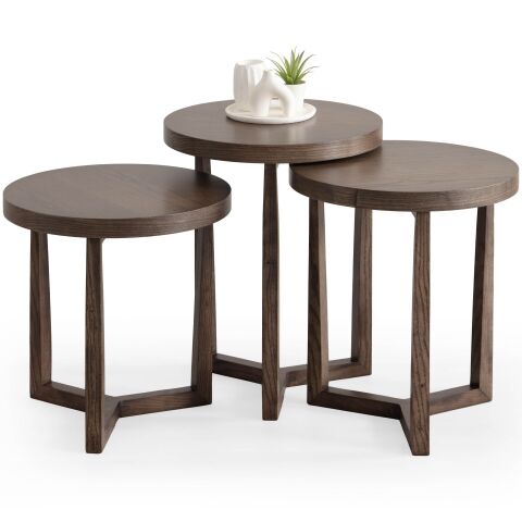 Asos Naturel Üçlü Ahşap Zigon Sehpa Seti