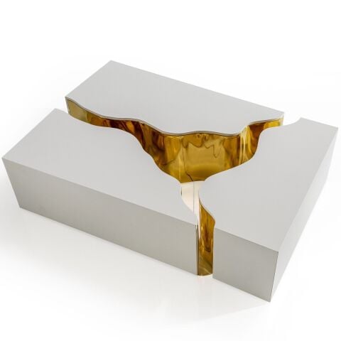 Italian Altın Mat Kırık Beyaz Renk Boya Dikdörtgen Orta Sehpa 119x69cm