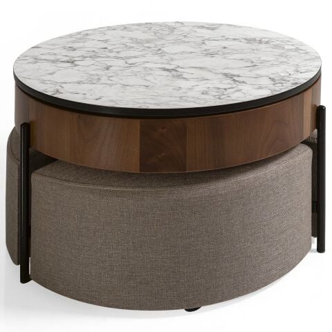 Ibiza Vol1 Dörtlü Set Akıllı Manuel Mekanizmalı Orta Sehpa + 3 Puf