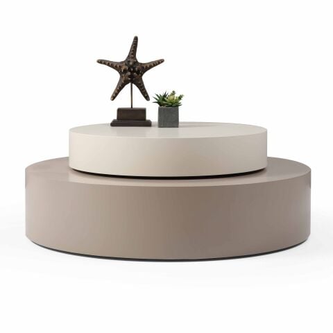 Oreo Ahşap Krem Ekru Orta Sehpa 100x100cm - Hareketli Üst Tabla