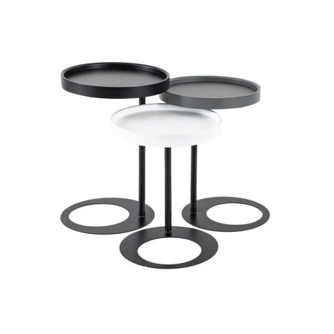 Ren Vol1 Üçlü Üç Renk Siyah Gri Beyaz MDF Metal Zigon Sehpa Seti