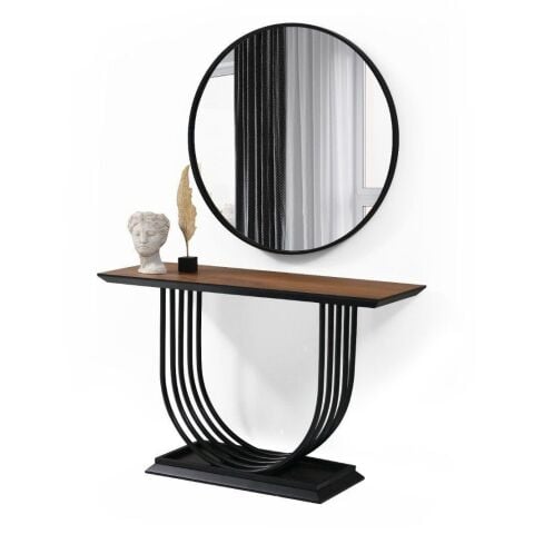 Panula Vol2 Siyah Antre Giriş Dresuar Konsol + Ayna (2 Parça)