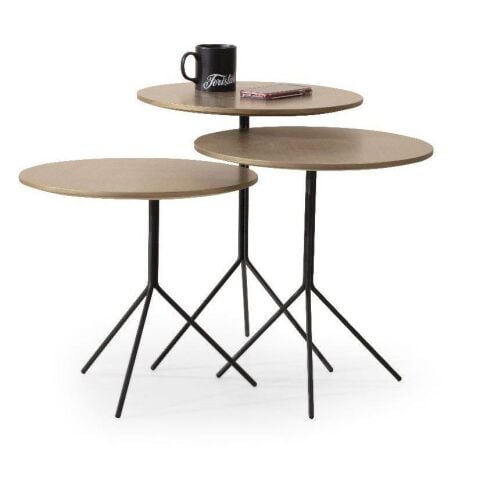 Austin Üçlü Eskitme Altın Boyalı MDF Metal Ayak Zigon Sehpa Seti 43x43cm