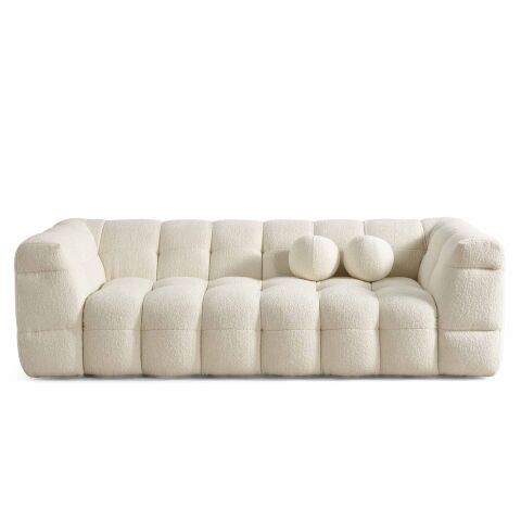 Amsterdam Üçlü Beyaz Bukle Dokuma Lüks Kumaşlı Kanepe G235xD100cm
