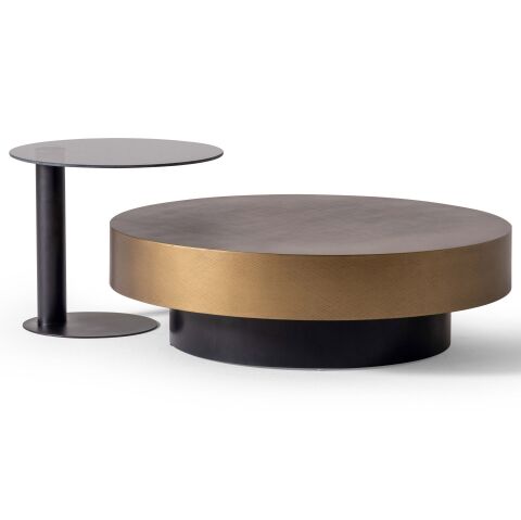 Buhara Ahşap Cam Üst Tablalı Boyalı MDF İkili Orta & Yan Sehpa Seti 100x100cm